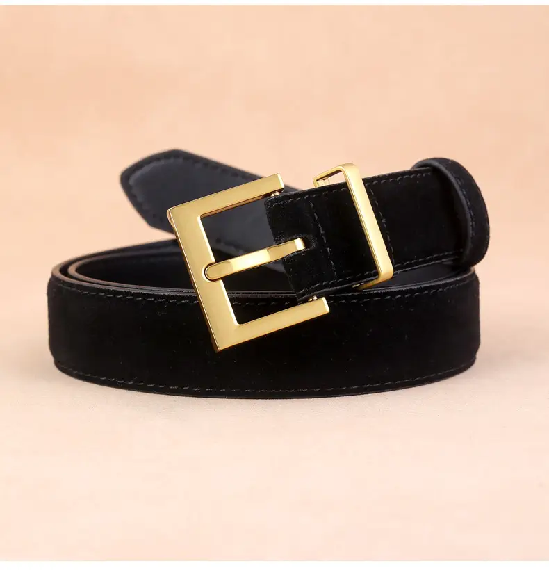 Women's Genuine Suede Belt with Skirt Suit Decoration Brown — feature 20