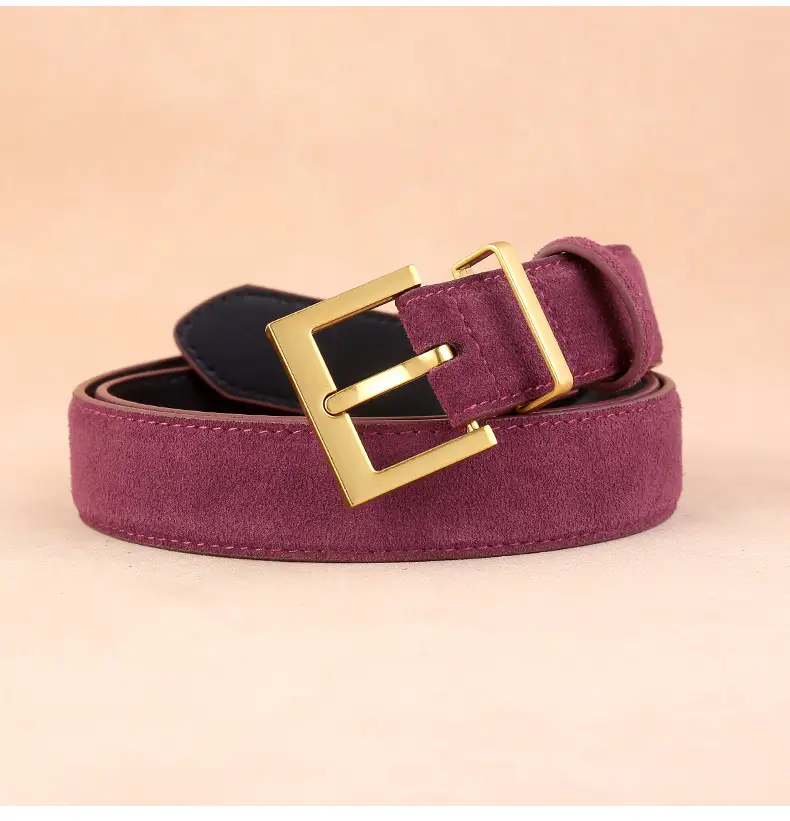 Women's Genuine Suede Belt with Skirt Suit Decoration Brown — feature 21