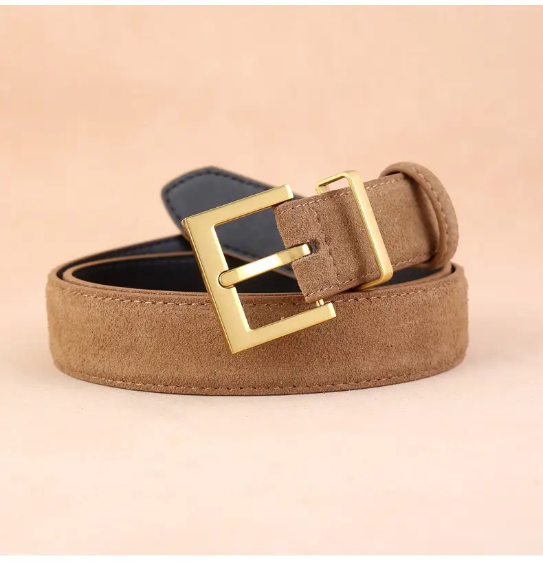 Women's Genuine Suede Belt with Skirt Suit Decoration Brown — feature 22