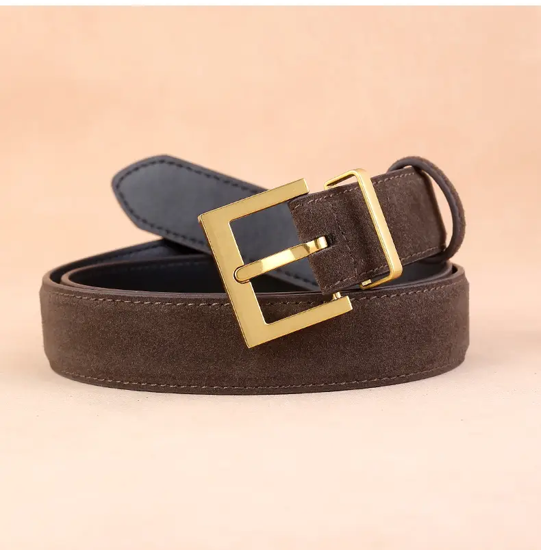 Women's Genuine Suede Belt with Skirt Suit Decoration Brown — feature 23