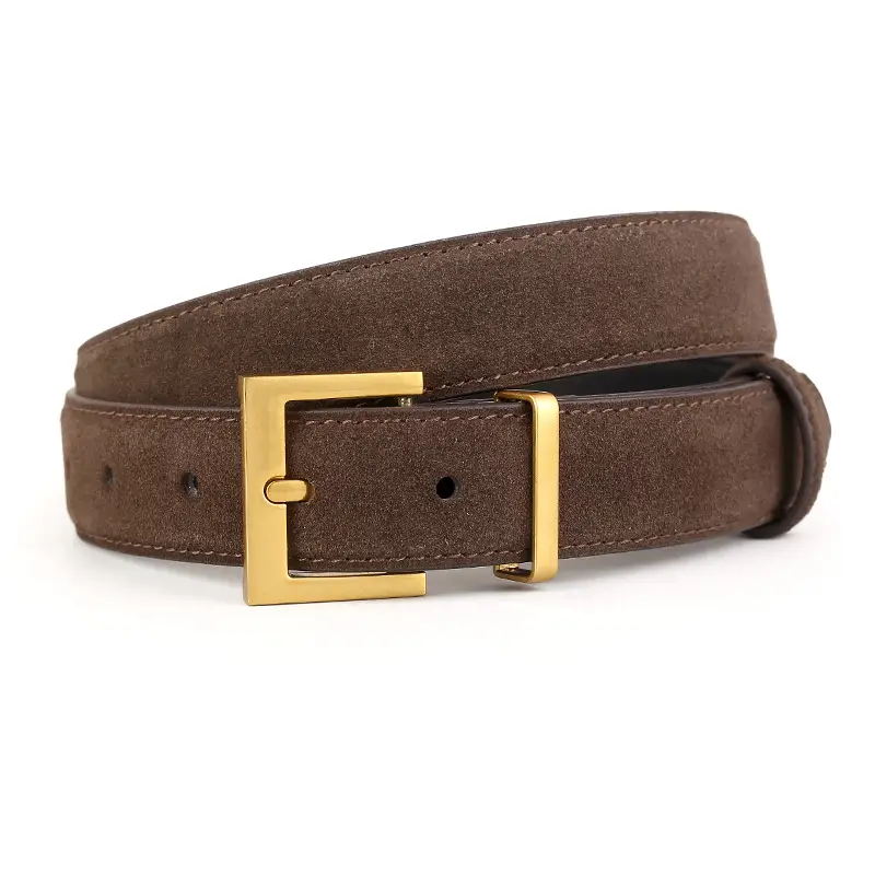 Women's Genuine Suede Belt with Skirt Suit Decoration Brown - Image 2