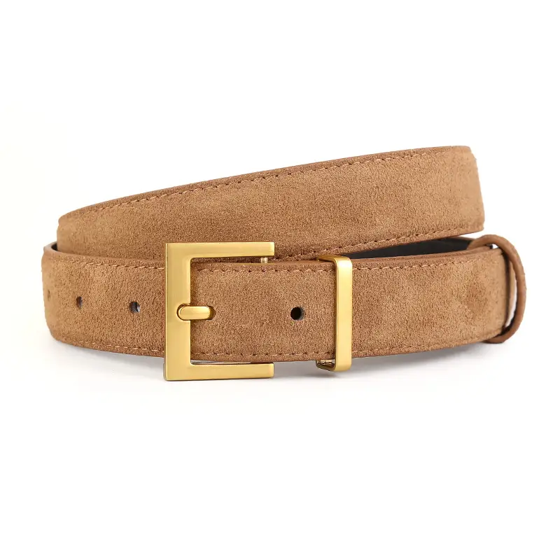 Women's Genuine Suede Belt with Skirt Suit Decoration Brown - Image 3