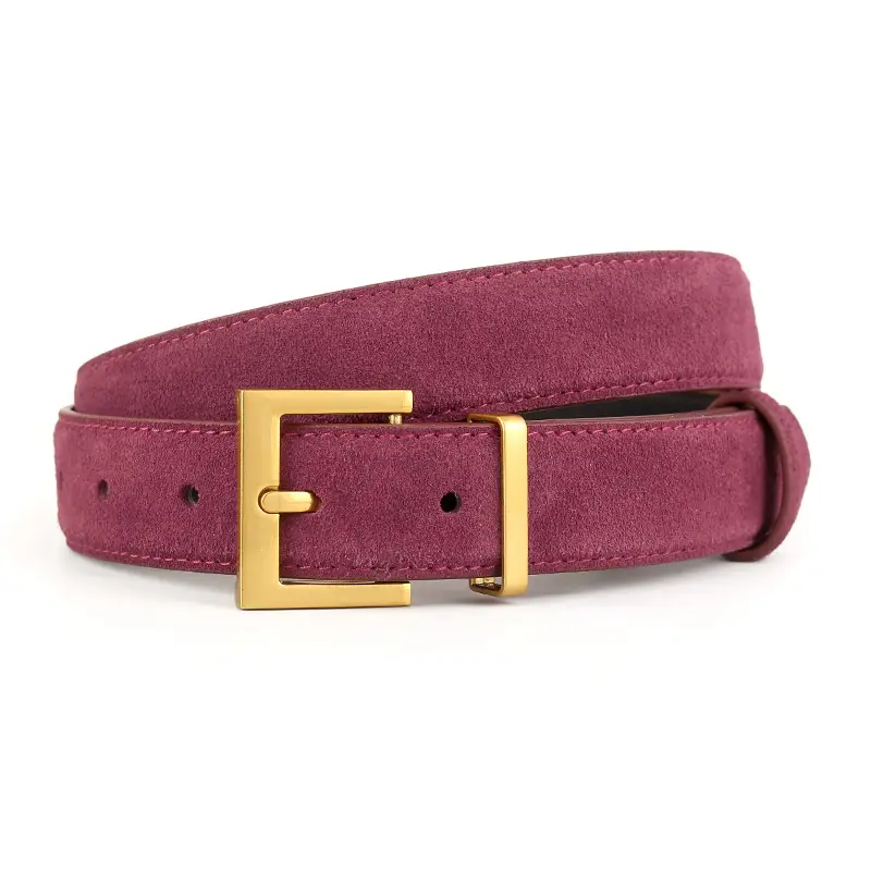 Women's Genuine Suede Belt with Skirt Suit Decoration Brown - Image 4
