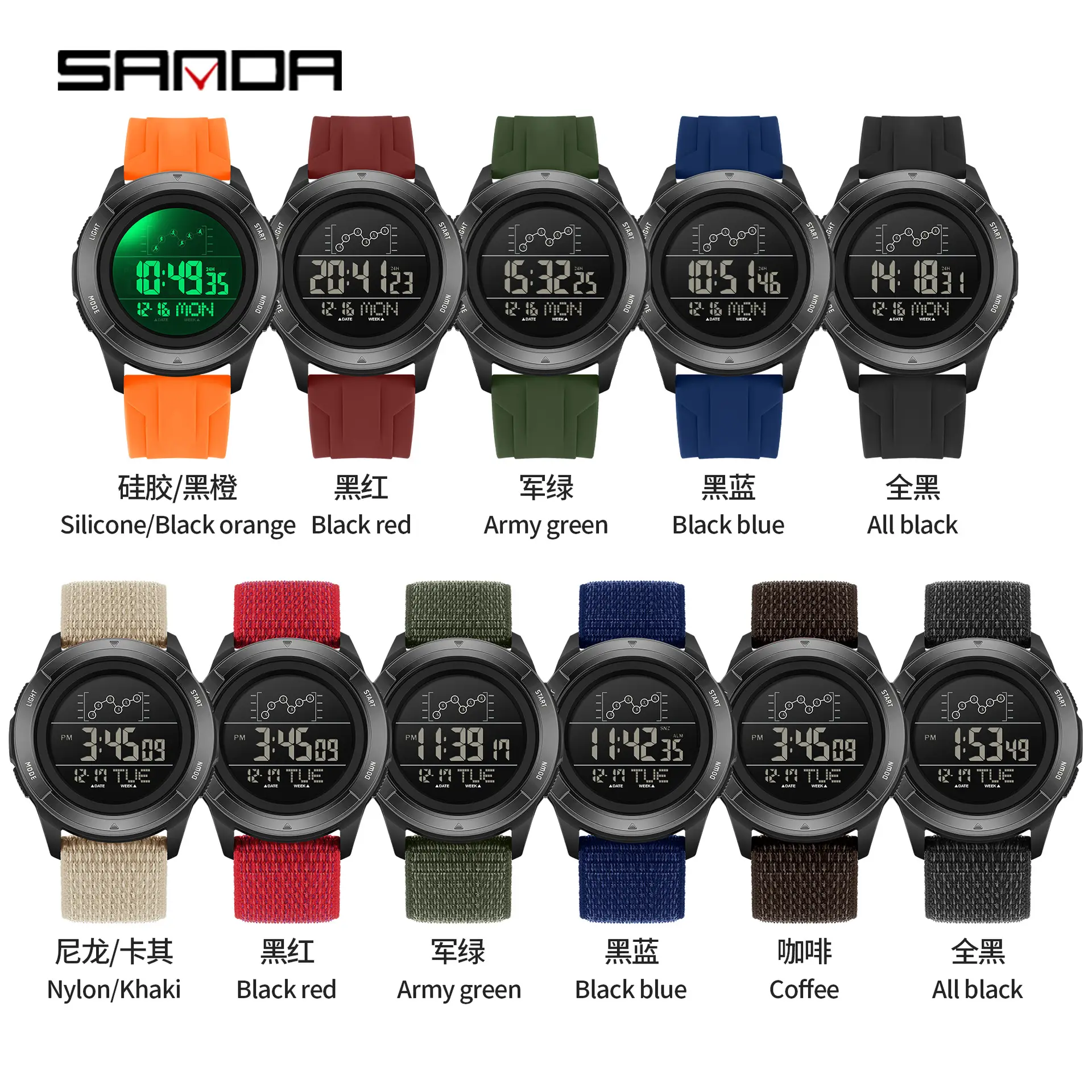 Sanda Multifunctional Luminous Watch Black Large Dial - Image 15