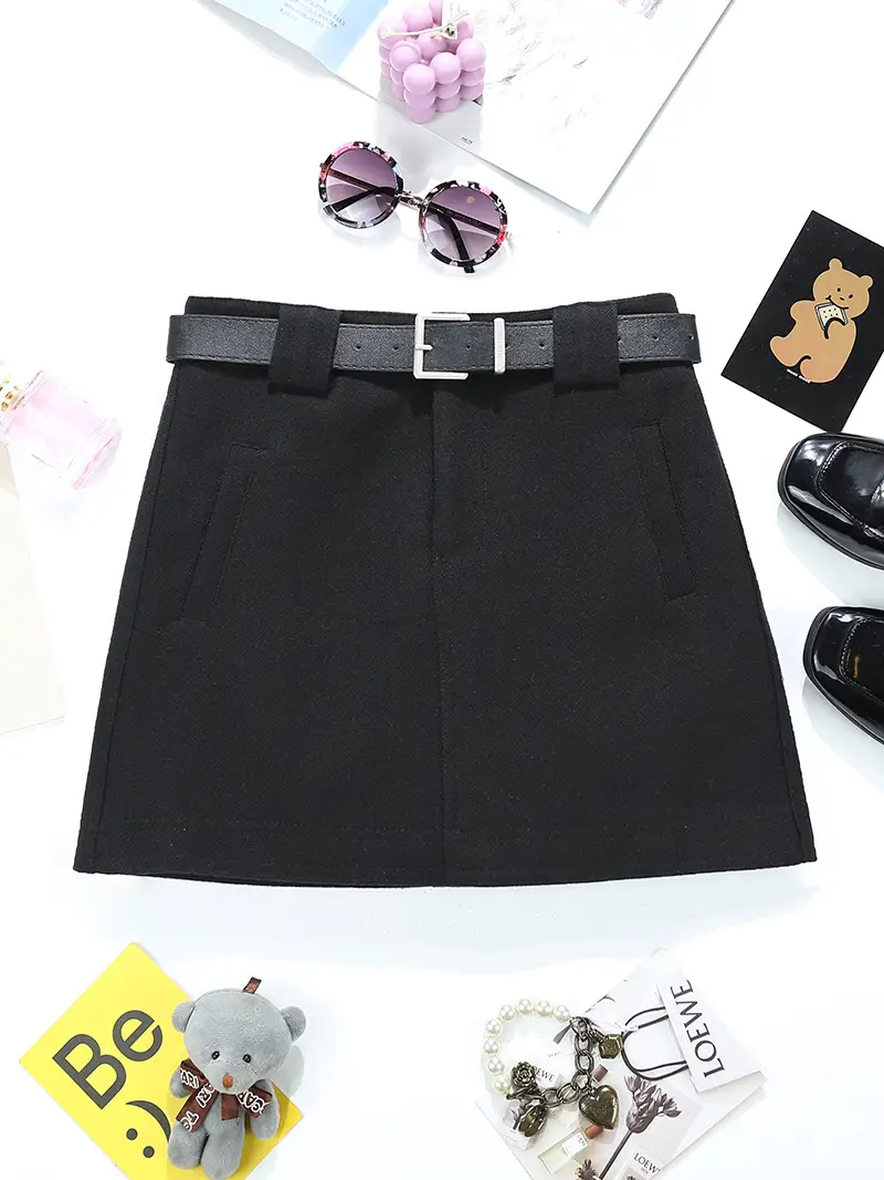 Woolen Belted Skirt Brown Winter Korean Style — feature 14