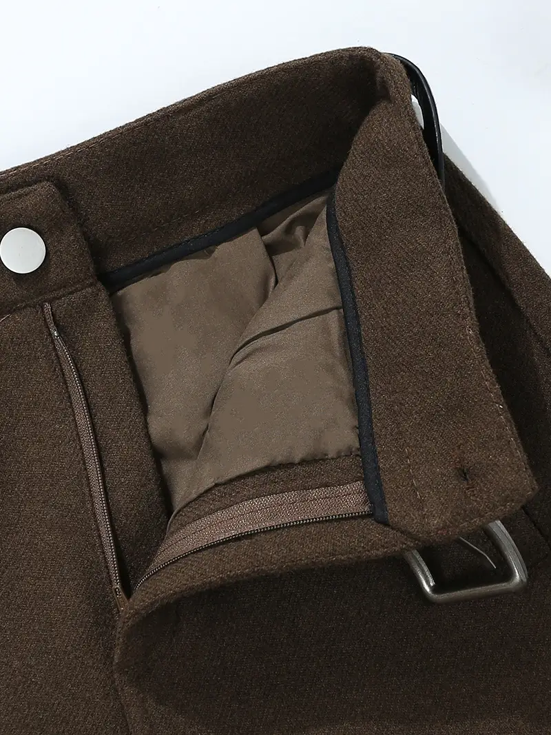 Woolen Belted Skirt Brown Winter Korean Style — feature 7
