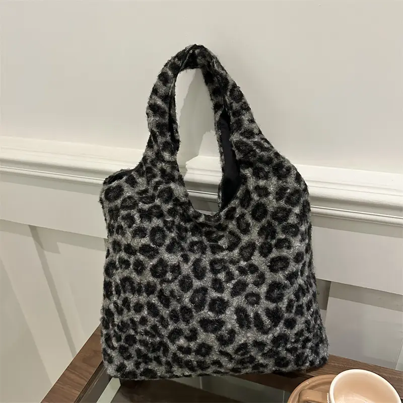 Plush Leopard Print Shoulder Tote Bag for Women - Image 4