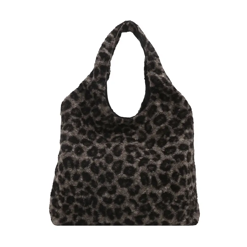 Plush Leopard Print Shoulder Tote Bag for Women - Image 8