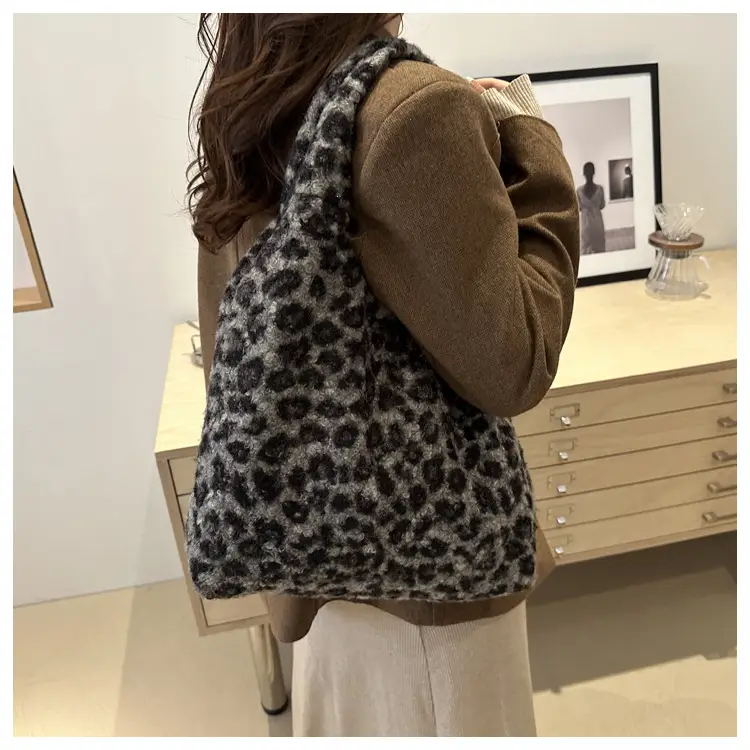 Plush Leopard Print Shoulder Tote Bag for Women — feature 10