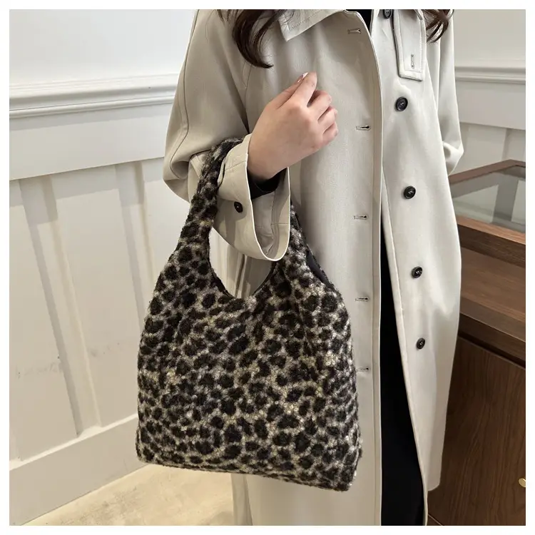 Plush Leopard Print Shoulder Tote Bag for Women — feature 14