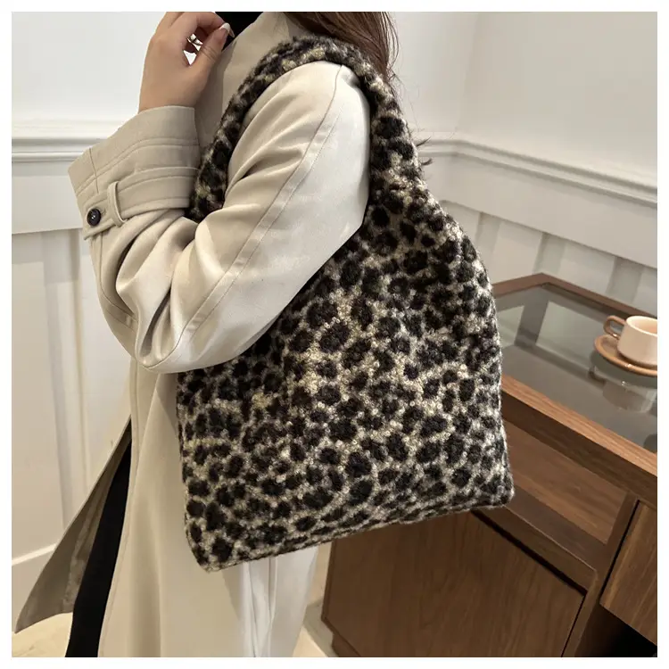 Plush Leopard Print Shoulder Tote Bag for Women — feature 15