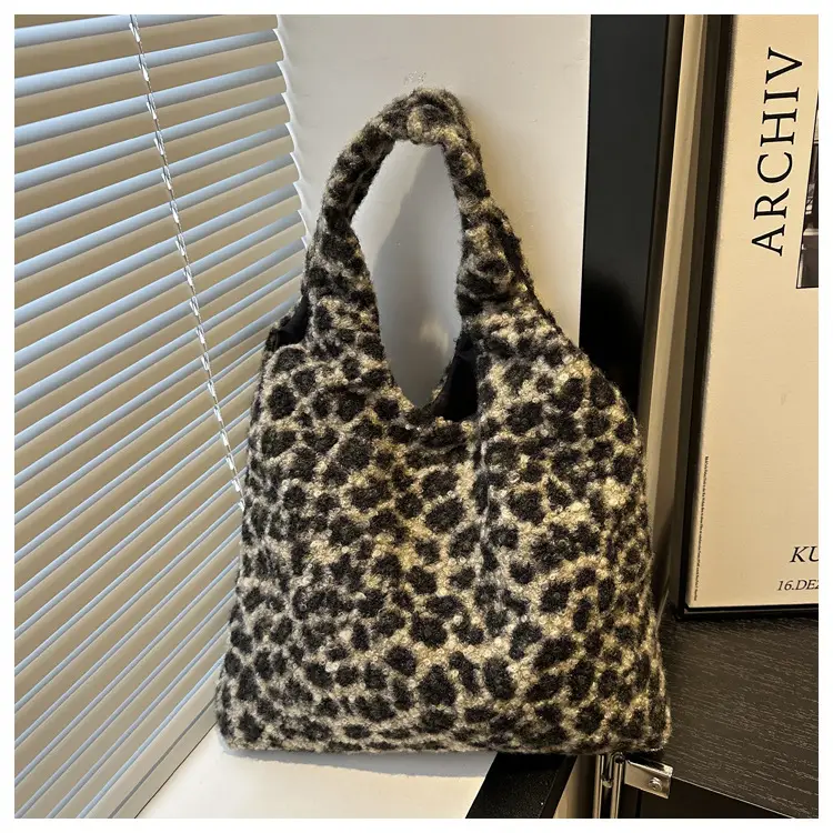 Plush Leopard Print Shoulder Tote Bag for Women — feature 16