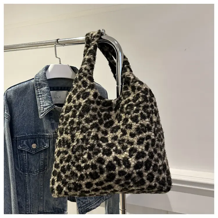 Plush Leopard Print Shoulder Tote Bag for Women — feature 19