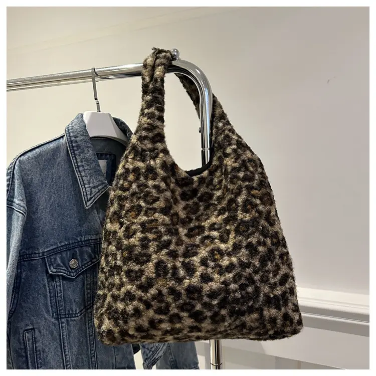 Plush Leopard Print Shoulder Tote Bag for Women — feature 21