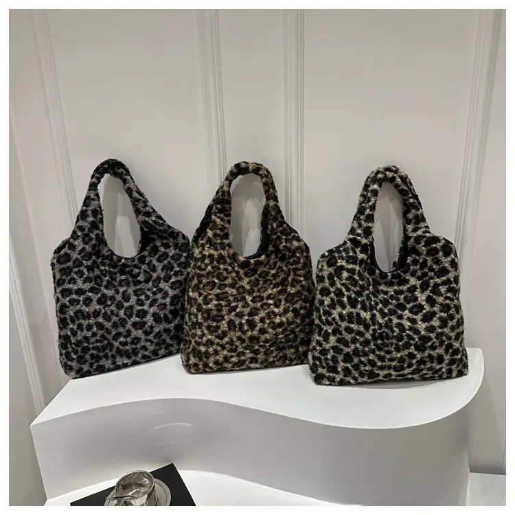 Plush Leopard Print Shoulder Tote Bag for Women — feature 22