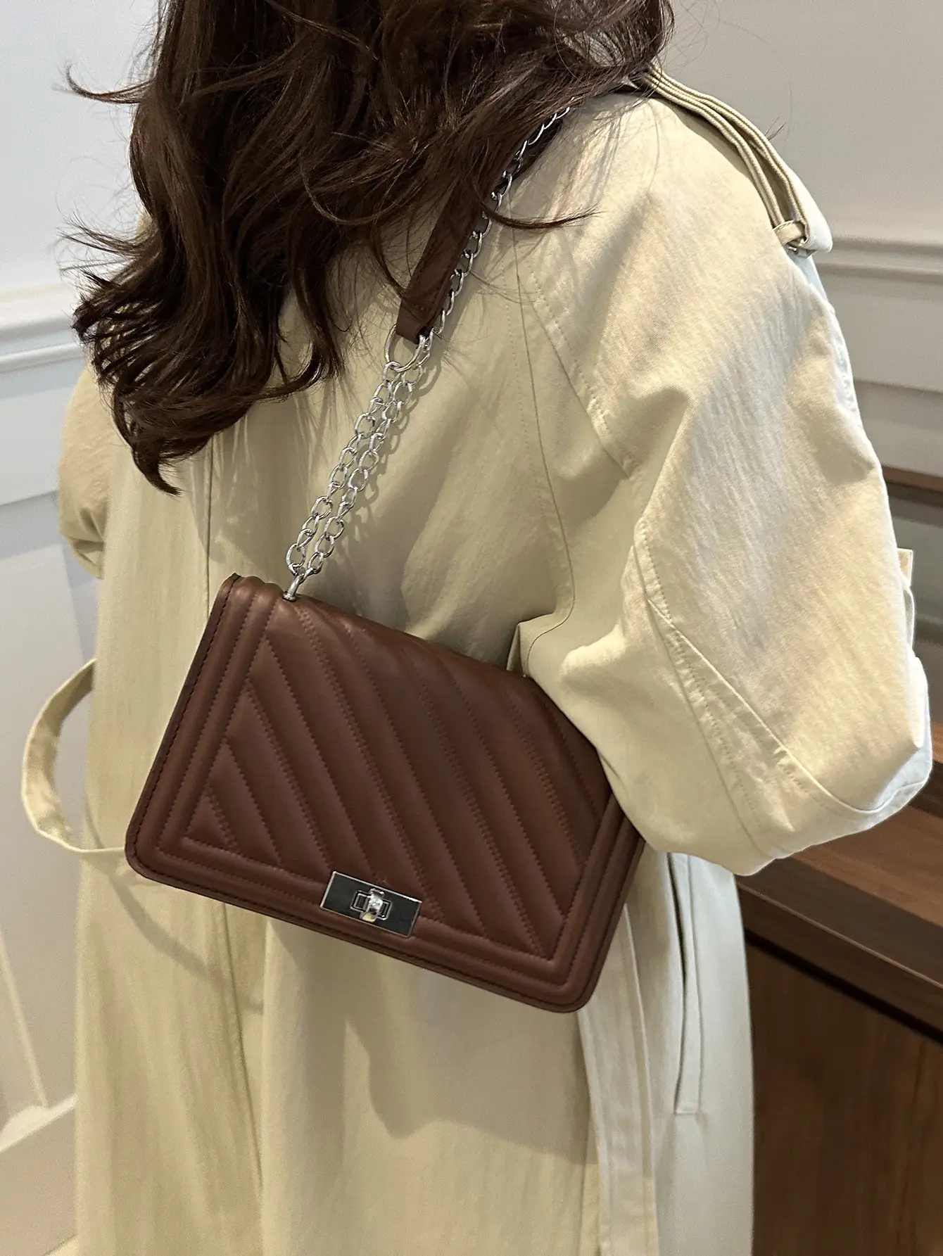 Quilted Chain Crossbody Bag Tan 2025 Women - Image 3