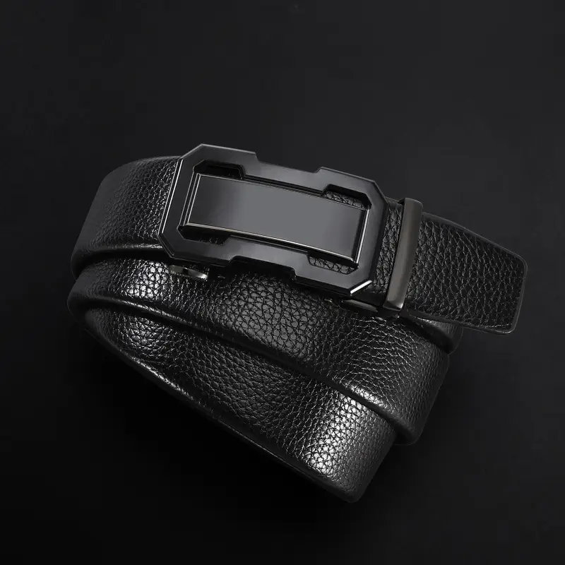 Men's Black Cowhide Belt with Automatic Buckle - Image 5