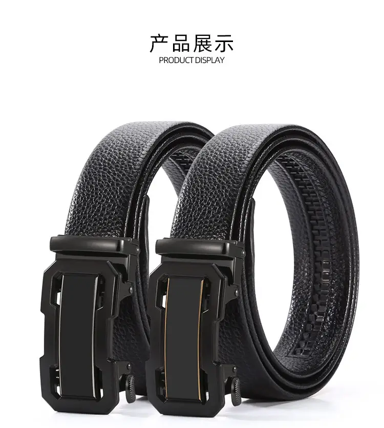 Men's Black Cowhide Belt with Automatic Buckle — feature 4