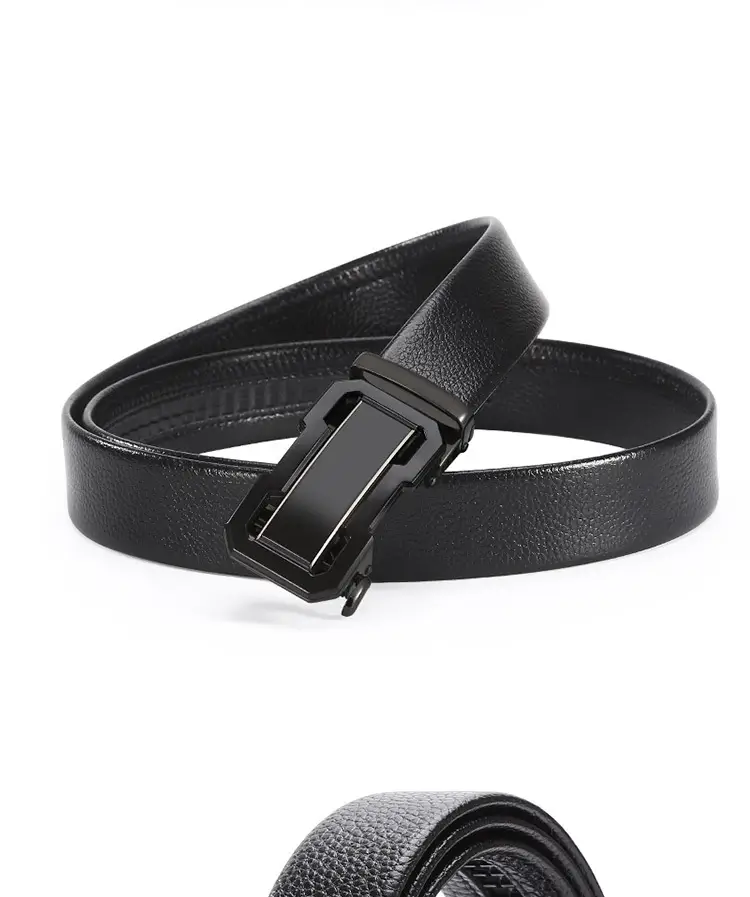 Men's Black Cowhide Belt with Automatic Buckle — feature 5