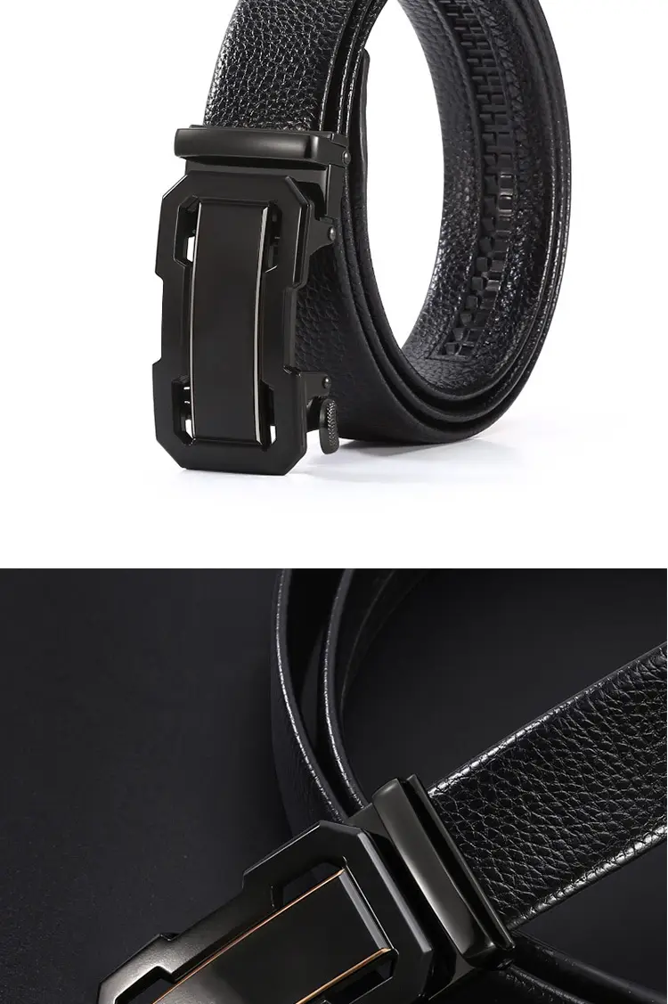 Men's Black Cowhide Belt with Automatic Buckle — feature 6