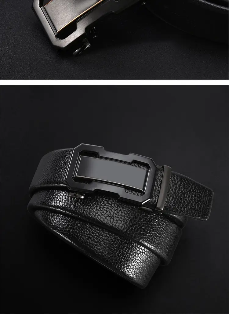 Men's Black Cowhide Belt with Automatic Buckle — feature 7