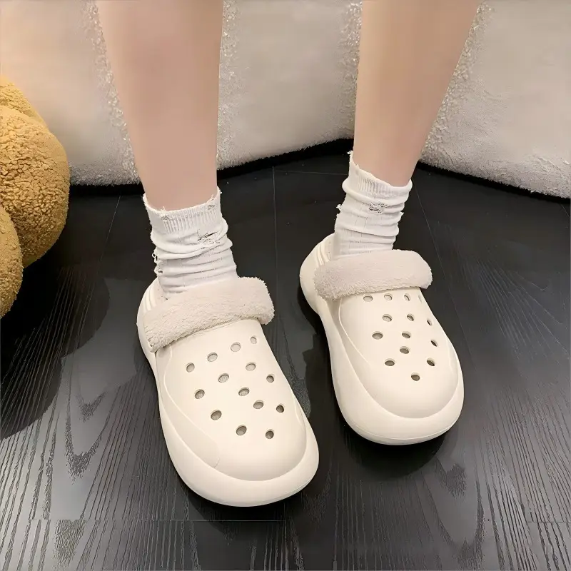 Women's Fleece Lined Thick Slippers Winter Beige - Image 6
