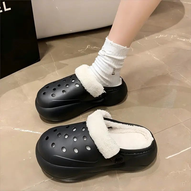 Women's Fleece Lined Thick Slippers Winter Beige - Image 7