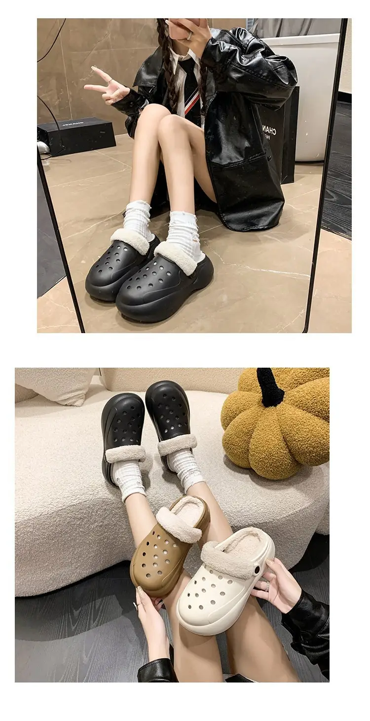 Women's Fleece Lined Thick Slippers Winter Beige — feature 11