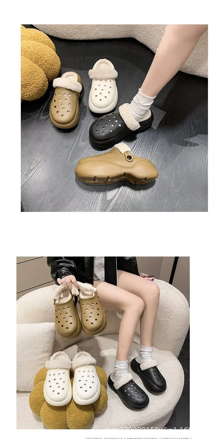 Women's Fleece Lined Thick Slippers Winter Beige — feature 12