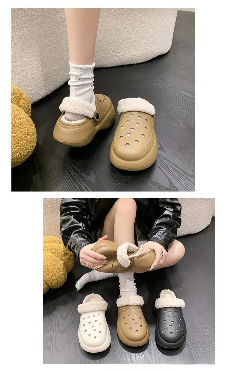Women's Fleece Lined Thick Slippers Winter Beige — feature 5