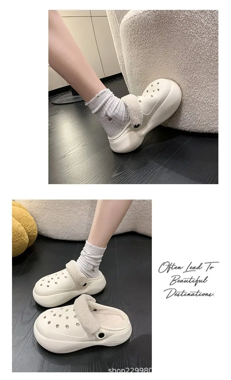 Women's Fleece Lined Thick Slippers Winter Beige — feature 8