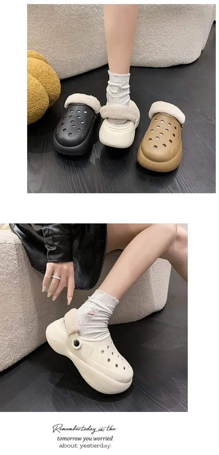 Women's Fleece Lined Thick Slippers Winter Beige — feature 9