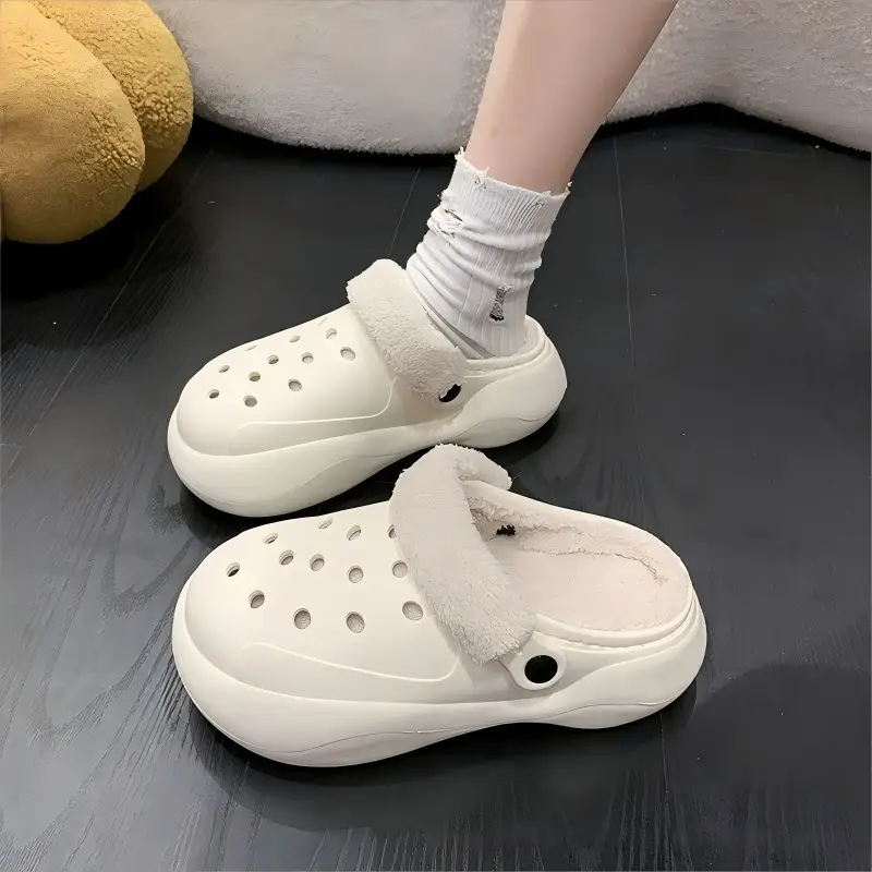 Women's Fleece Lined Thick Slippers Winter Beige - Image 2