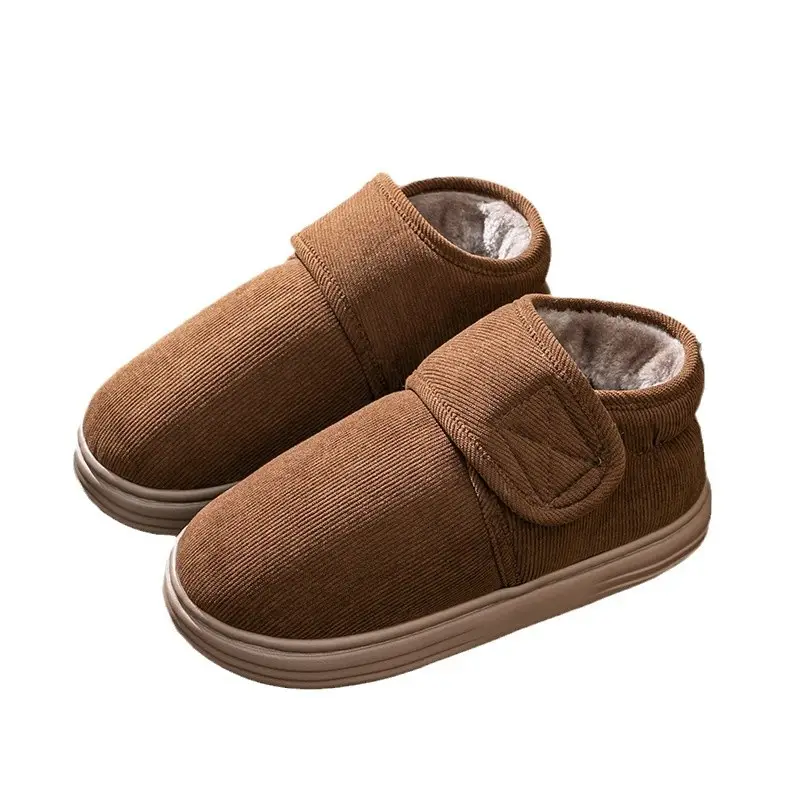Cotton Slippers Bag with Men's Winter Home Indoor Plush Cold-Proof Household Anti-Slip High-Top Velcro Warm Cotton Shoes