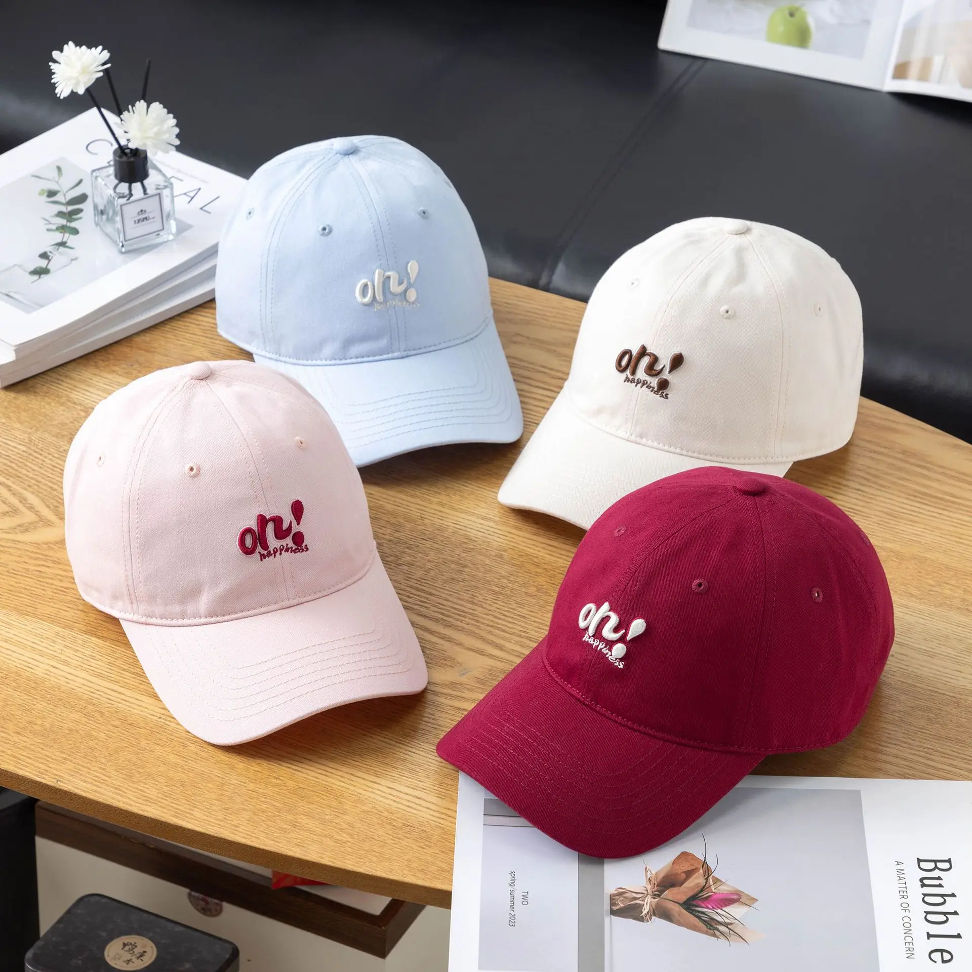 Black Korean Embroidered Baseball Cap for Women Men
