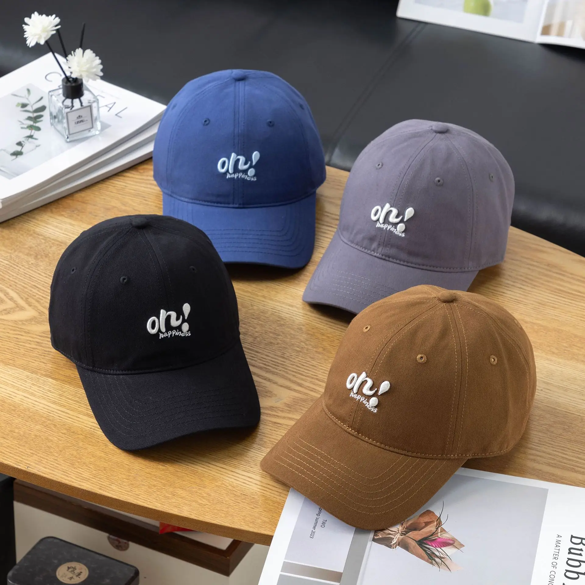 Black Korean Embroidered Baseball Cap for Women Men