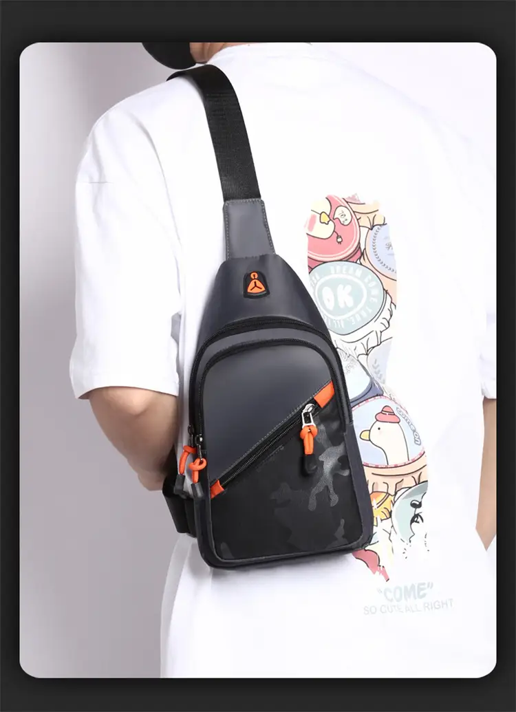 2024 Men's Grey Crossbody Bag with Orange Zip — feature 14