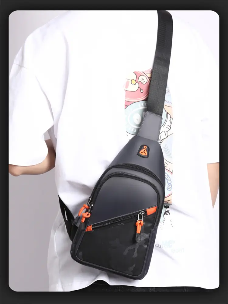 2024 Men's Grey Crossbody Bag with Orange Zip — feature 15