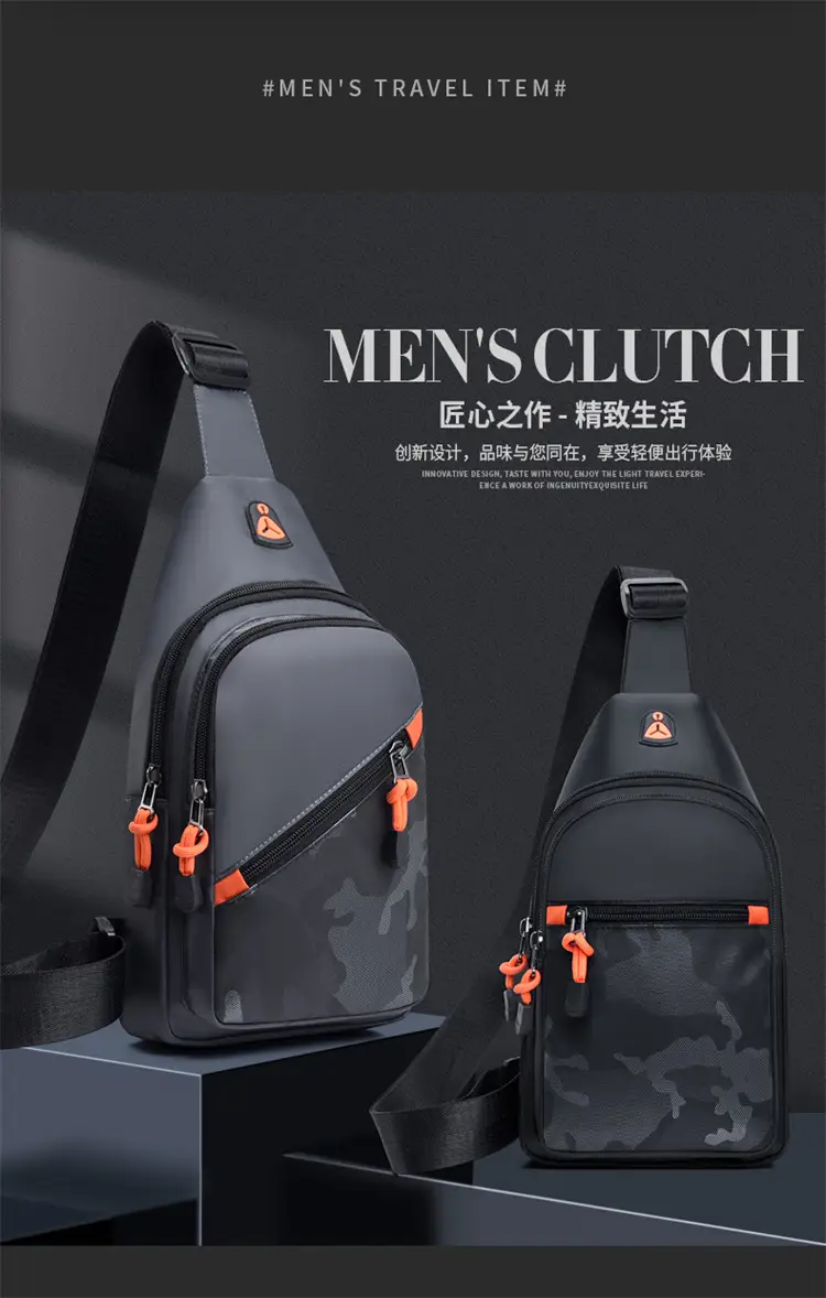 2024 Men's Grey Crossbody Bag with Orange Zip — feature 2