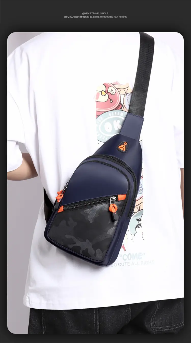 2024 Men's Grey Crossbody Bag with Orange Zip — feature 3