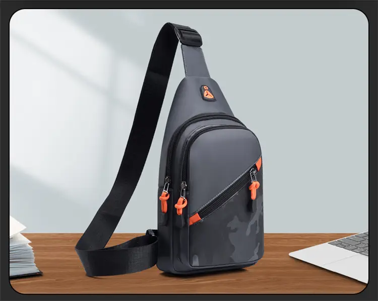 2024 Men's Grey Crossbody Bag with Orange Zip — feature 8