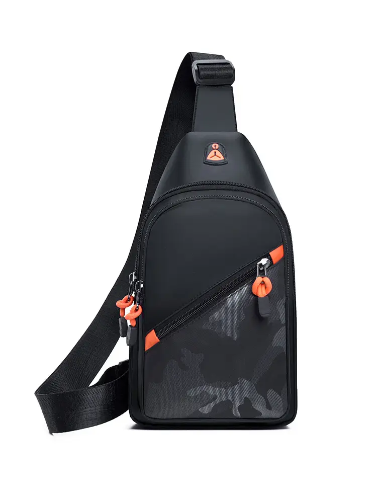 2024 Men's Grey Crossbody Bag with Orange Zip - Image 2