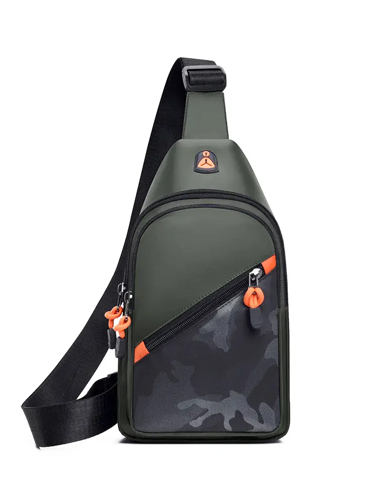 2024 Men's Grey Crossbody Bag with Orange Zip - Image 3