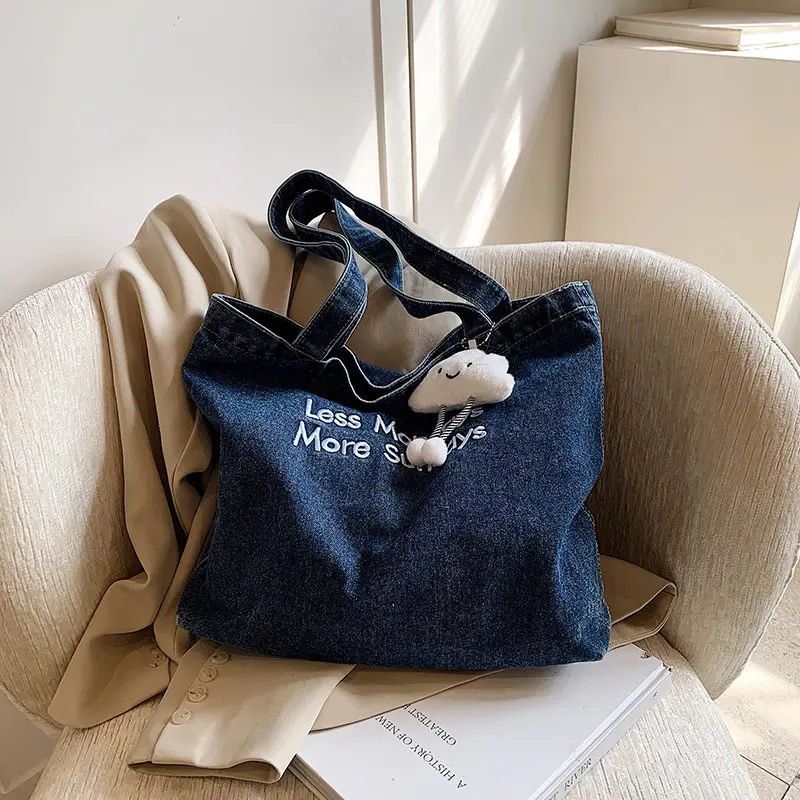 Women Denim Tote Bag with Cloud Decor 2024 - Image 16