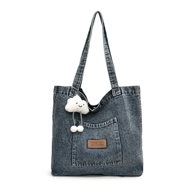 Women Denim Tote Bag with Cloud Decor 2024 - Image 17
