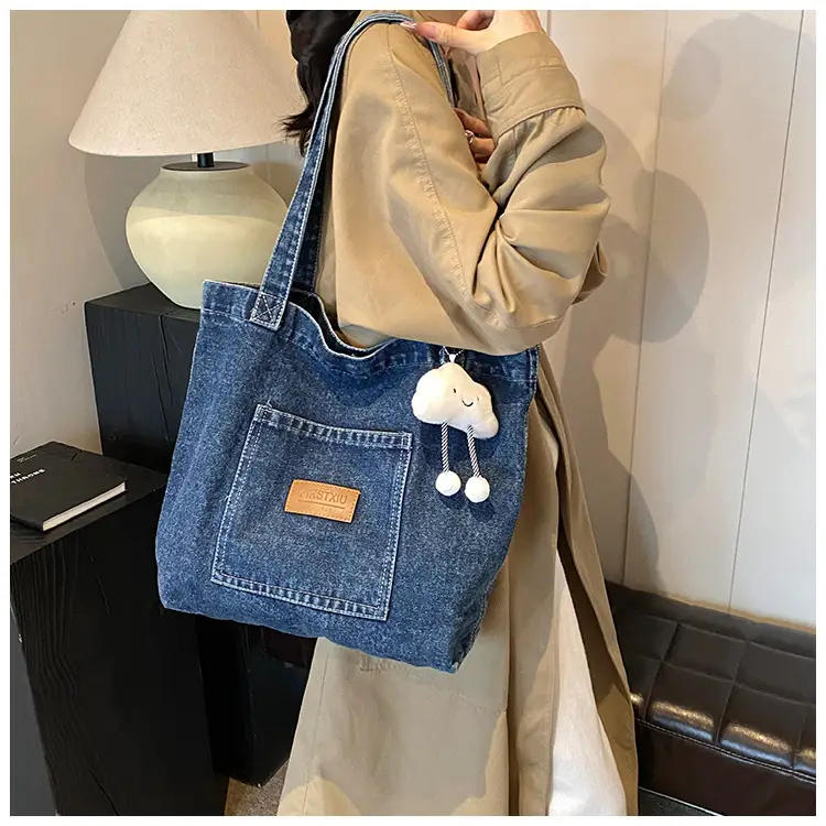 Women Denim Tote Bag with Cloud Decor 2024 — feature 12