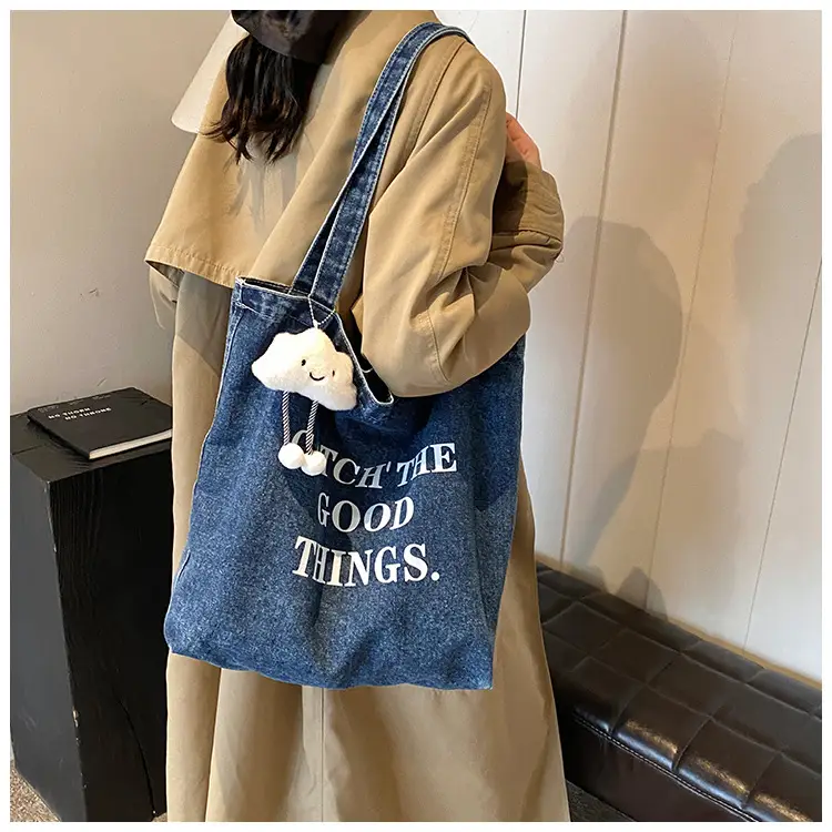 Women Denim Tote Bag with Cloud Decor 2024 — feature 19