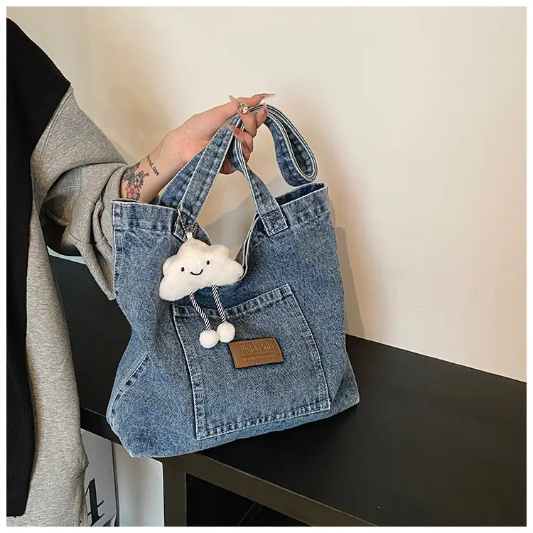 Women Denim Tote Bag with Cloud Decor 2024 — feature 6