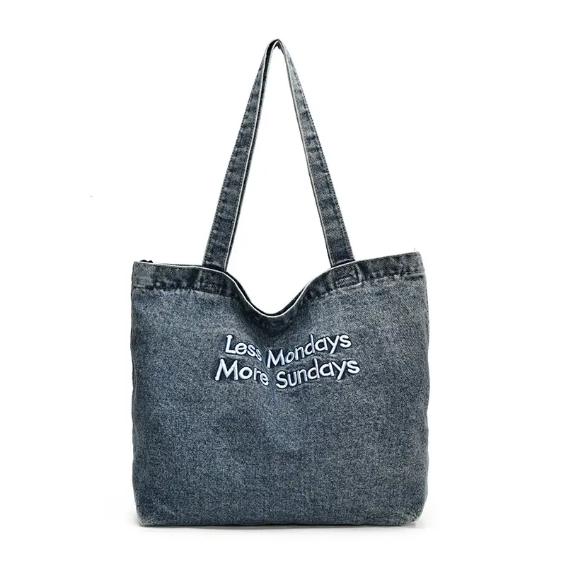 Women Denim Tote Bag with Cloud Decor 2024 - Image 11
