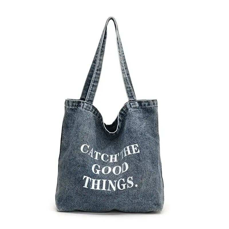 Women Denim Tote Bag with Cloud Decor 2024 - Image 12